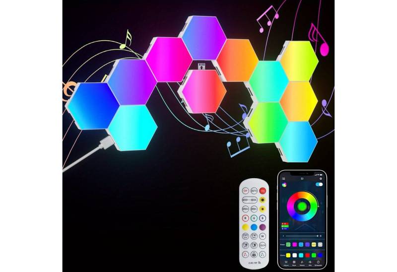 JDONG LED Wandleuchte LED-Sechseck-Spielwandleuchte, Sechseckige RGB-LED-Panel, sechseckige Wabenmuster-Wandleuchte von JDONG
