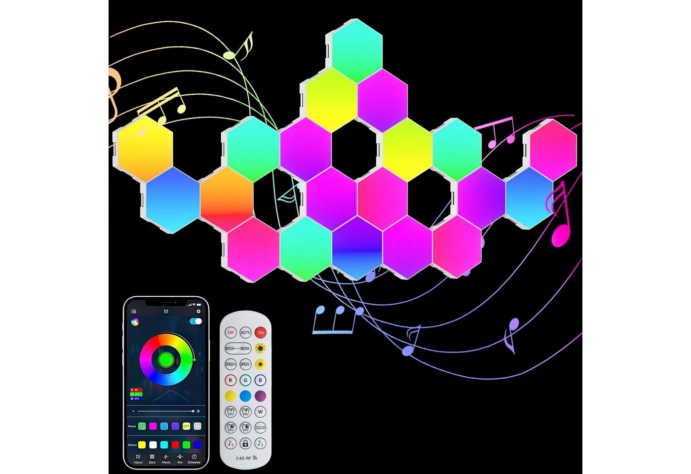 JDONG LED Wandleuchte LED-Sechseck-Spielwandleuchte, Sechseckige RGB-LED-Panel, sechseckige Wabenmuster-Wandleuchte JDONG LED Wandleuchte LED-Sechseck-Spielwandleuchte, Sechseckige RGB-LED-Panel, sechseckige Wabenmuster-Wandleuchte von JDONG