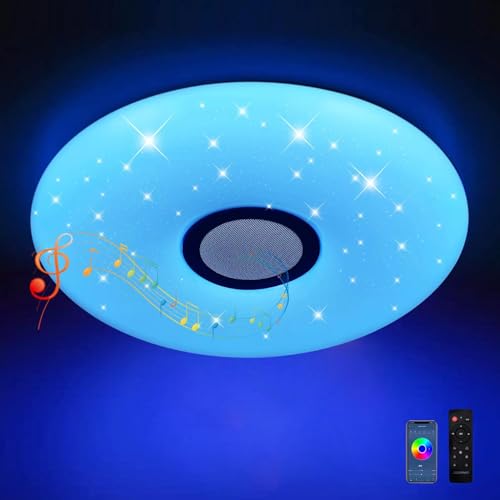JDONG Led Deckenleuchte mit Fernbedienung und App dimmbar 24W Bluetooth Deckenlampe, Sternenhimmel Ø30CM,Farbwechsel RGB Tageslichtweiß, mit weißes Rauschen für Kinderzimmer Schlafzimmer Küche Bad von JDONG
