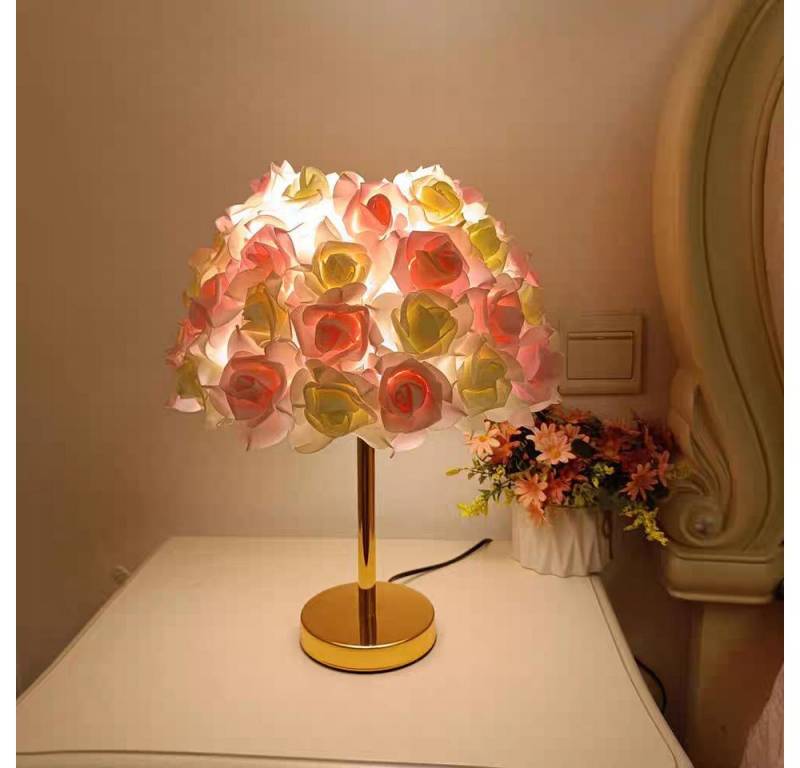 JDONG Nachttischlampe Kreative Blumen Schreibtischlampe,Rosa-Weiß / Rosa Flowers Tischlampe, ohne Leuchtmittel, Nachttischlampe mit Rosenlichtschirm, Romantische Tischleuchte für Schlafzimmer Büro Kinder Hotel Café von JDONG