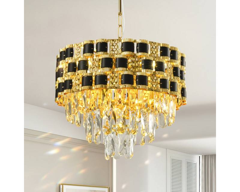 JDONG Pendelleuchte Pendellampe Wohnzimmer 37/27cm Schwarz Gold, Kristall Pendelleuchte für Küche, Esszimmer, E14 Fassung (ohne Birne) von JDONG