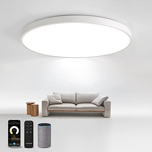 JDONG Smart 54W LED Deckenleuchte Dimmbar Wlan Deckenlampe Kompatibel mit Alexa und Google Home 3000-6500K Flach Rund Lamp für Schlafzimmer Wohnzimmer Küche Flur Balkon Keller Ø50CM von JDONG