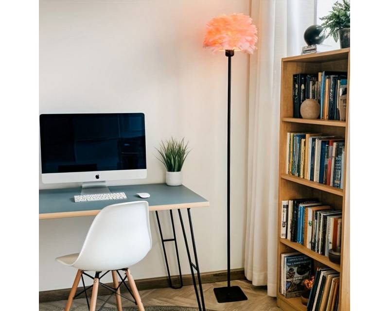JDONG Stehlampe Schlafzimmer Federn Standleuchte, Warmweiß, Künstliche Federn Schirm Flauschige Dekoration Bodenlampe 27 CM*170 CM von JDONG