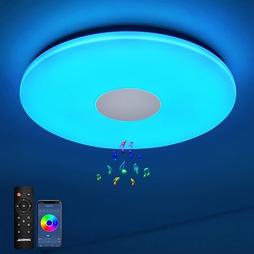 LED Deckenleuchte Dimmbar 24W mit Zwei Bluetooth Lautsprecher IP44 Wasserfest Rund Badezimmer led Deckenlampe mit Fernbedienung und APP RGB Farbwechsel Einstellbar für Schlafzimmer Wohnzimmer Ø30cm von JDONG