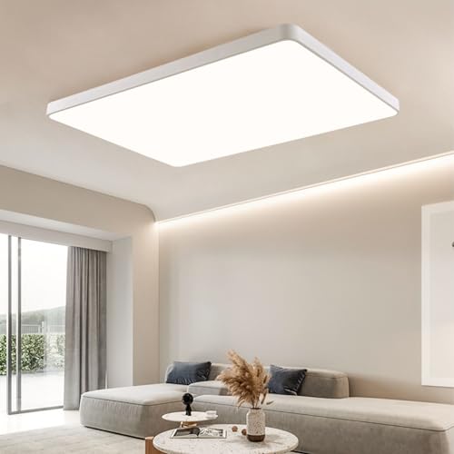 LED Deckenleuchte dimmbar mit Fernbedienung 72W Deckenlampe Weiß Rechteckig Wohnzimmerlampe Metall Modern Design Lamp für Schlafzimmer Esszimmer Arbeitszimmer Balkon Büro Rechteck, 65 * 43 * 5CM von JDONG