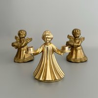 Engel Kerzenhalter 3Er Set Messing Vintage Figur Kleine Goldener Kerzenständer von JDVintageDE