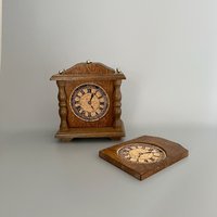 6 Rustikale Holzuntersetzer in Form Einer Uhr - Vintage Untersetzer Set von JDVintageDE