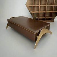 Mid Century Schmuckbox Schmuckschatulle Mit 2 Fächern - Dunkelbraune Tarotkarten Box Altar 24x14 cm von JDVintageDE