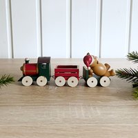 Weihnachtszug Mit Teddybär - Knorr Vintage Deutsche Weihnachtsdekoration Aus Holz von JDVintageDE