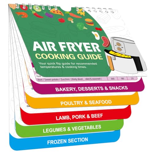 JDXFENG Air Fryer Cooking Guide Spickzettel, Air Fryer Cooking Times Guide Booklet, Magnete Kochanleitung Booklet Aufkleber Air Fryer für Anfänger von JDXFENG