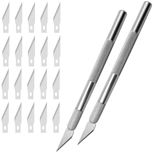 2 Stück Precision Skalpell set mit 20 Stück Ersatzklingen, Schnitzmesser Carving Craft Messer Set Cuttermesser für Bastelarbeiten Modellbau Carving DIY Art Work Cutting von JDXun