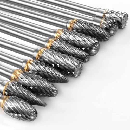 Hartmetall-Frässtift-Set, kompatibel mit Dremel-Drehwerkzeug, 10 Stück, Schneideisen-Bits, Rotationsfeile mit 0,3 cm Schaft, Werkzeugzubehör für Aufsätze, Schneidgrate, Metallschleifen, Gravieren von JDYYICZ