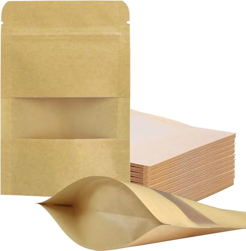 Leefone Standbodenbeutel aus Kraftpapier, 8,9 x 14 cm, mit Einreißkerbe und mattem Fenster, wiederverschließbare Lebensmittelaufbewahrungsbeutel, wiederverwendbar, 100 Stück Leefone Standbodenbeutel aus Kraftpapier, 8,9 x 14 cm, mit Einreißkerbe und mattem Fenster, wiederverschließbare Lebensmittelaufbewahrungsbeutel, wiederverwendbar, 100 Stück von JDYYICZ