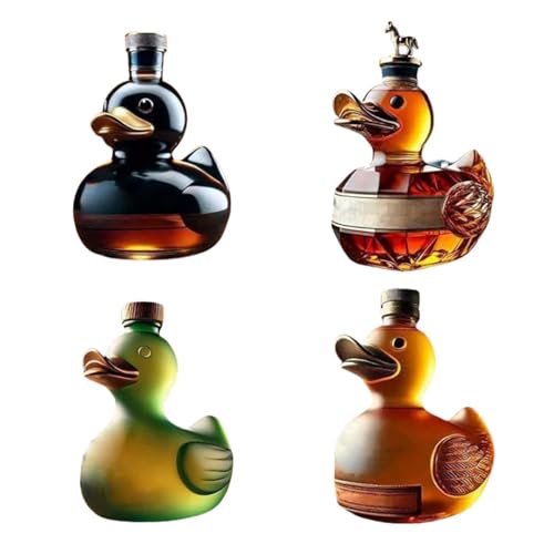 300ML Weindekanter - Whisky Dekanter Skulpturen Statue, 3D Lustige Enten-Whisky-Weinflasche, Tierstatue-Weinflaschen, Streich-Enten-Whiskys-Dekanter-Dekoration, Für Bar, Büro, Heimgeschenk(4pcs) von JDZYFFS