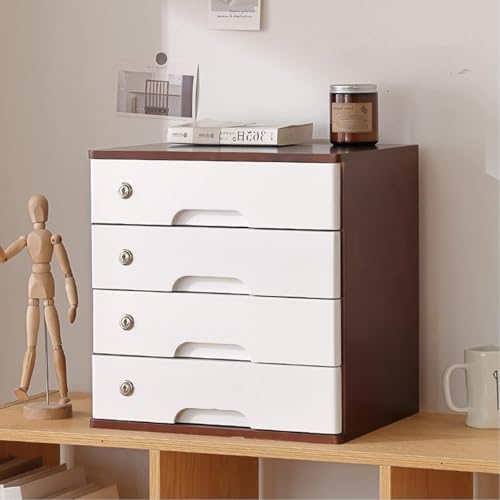 Aktenschrank Für Den Schreibtisch - 1/2/3/4-Schicht-Desktop-SommerferienSchreibtisch Organizer, Schreibtischs-Aufbewahrungsbox Mit Abschließbarer Schublade(Brown+White,4 Layer) von JDZYFFS