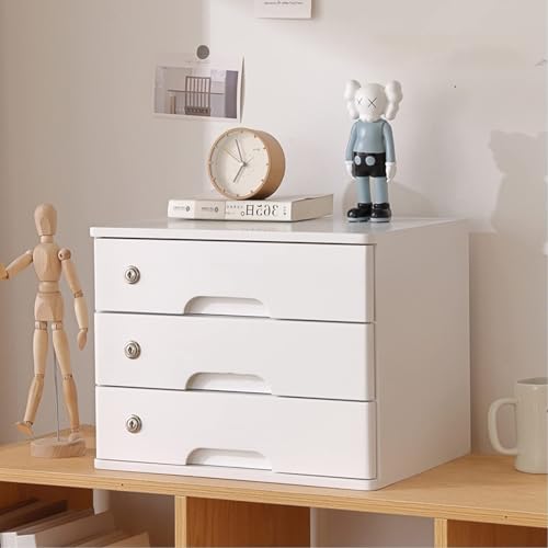 Aktenschrank Für Den Schreibtisch - Schreibtisch Organizer, Schreibtischs-Aufbewahrungsbox Mit Abschließbarer Schublade, Schreibtischs-Organizer-Schublade, Schreibtisches-Organizers-Schrank(White,3 la von JDZYFFS