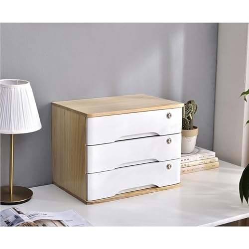 Aktenschrank Für Den Schreibtisch - Schreibtisch Organizer Aufbewahrungsboxen, Aufbewahrungsbox Aus Massivholz Mit 1/2/3/4 Schubladen Und Schloss, Rustikaler Kommodenschrank(E,3 Layer) von JDZYFFS
