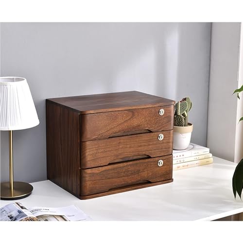 Aktenschrank Für Den Schreibtisch - Schreibtisch Organizer Aufbewahrungsboxen, Rustikaler Kommodenschrank, Aufbewahrungsbox Aus Massivholz Mit 1/2/3/4 Schubladen Und Schloss(B,3 Layer) von JDZYFFS