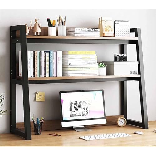Desktop Bücherregal Organizer - Schreibtisch-Bücherregal, 2-stöckiges Mehrzweck-Bücherregal Für Computer-Desktop, Stahlrahmenleiter-Arbeitsplatten-Hutch-Bücherregal-Organizer-Regal(Black,95X32X90cm) von JDZYFFS