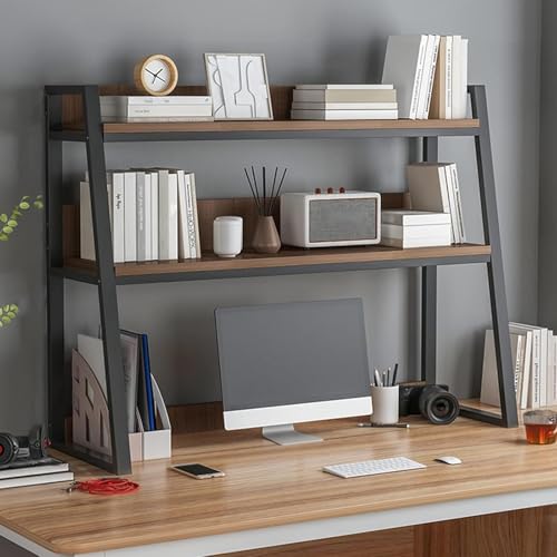 Desktop Display-Regal - Desktop Bücherregal Organizer, 2-stöckiges Mehrzweck-Bücherregal Auf Der Arbeitsplatte, Leiter-Bücherregal Für Den Computer-Desktop, Multifunktions-Aufbewahrungsregal(Black,55* von JDZYFFS