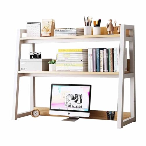 Desktop Display-Regal - Desktop Bücherregal Organizer, 2-stöckiges Mehrzweck-Bücherregal Auf Der Arbeitsplatte, Leiter-Bücherregal Für Den Computer-Desktop, Multifunktions-Aufbewahrungsregal(White,55* von JDZYFFS