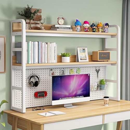 Desktop-Display-Regal - Desktop Organizer Bücherregal, 2-stöckiges Schreibtisch-Bücherregal, Bücherregal Aus Metall, Schreibtischregal Aus Holz, Multifunktionales Präsentationsregal(C,75*27*104cm) von JDZYFFS