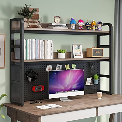 Desktop-Display-Regal - Desktop Organizer Bücherregal, 2-stöckiges Schreibtisch-Bücherregal, Bücherregal Aus Metall, Schreibtischregal Aus Holz, Multifunktionales Präsentationsregal(D,95*27*104cm) von JDZYFFS
