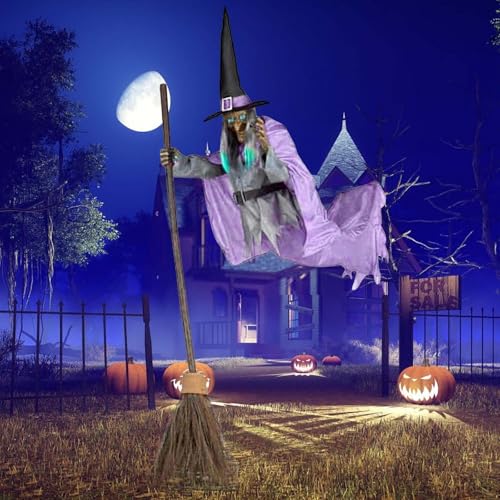 JDZYFFS Desktop Kunststatue Skulptur, 6 Fuß Lange Fliegende Hexe Als Halloween-Dekoration Auf Besen, Mit Gruseligen Geräuschen Und Lichtern, Animierte Schwebende Hexe, Fliegende Hexendekorationen JDZYFFS Desktop Kunststatue Skulptur, 6 Fuß Lange Fliegende Hexe Als Halloween-Dekoration Auf Besen, Mit Gruseligen Geräuschen Und Lichtern, Animierte Schwebende Hexe, Fliegende Hexendekorationen von JDZYFFS