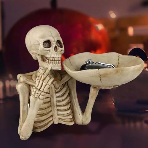 JDZYFFS Desktop Kunststatue Skulptur, Skelett-Snacktablett Für Halloween, Totenkopfförmige Harzplatte Als Dekoration Für Süßigkeiten/Vorspeisen, Gothic-Party Und Statue Mit Spukhaus-Vibes von JDZYFFS