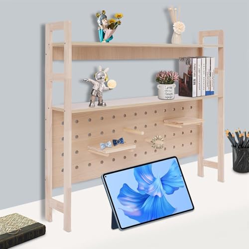 JDZYFFS Desktop Organizer Bücherregal - Desktop-Display-Regal, 2-stöckiges Schreibtisch-Bücherregal Aus Holz, Bücherregal Auf Der Arbeitsplatte Mit 2 Paneelen Und 6 Stäben(B) von JDZYFFS