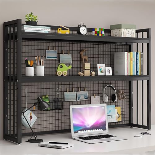 JDZYFFS Desktop Organizer Bücherregal - Desktop-Display-Regal, Klemmbares Schreibtisch-Organizer-Regal, Mehrzweck-Präsentationsständer Aus Schmiedeeisen Für Die Arbeitsplatte(Black,95 * 24 * 89cm) von JDZYFFS