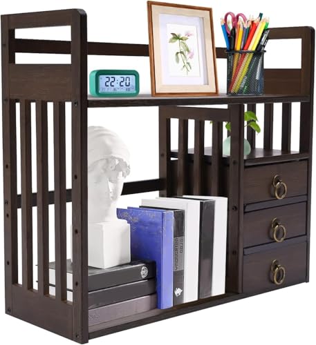 JDZYFFS Desktop Organizer Bücherregal - Desktop-Display-Regal, Schreibtisch-Bücherregal Mit 3 Schubladen, 50 cm Schreibtisch-Organizer-Regal, 3-stöckiges Schreibtischs-Displayregal Aus Holz(A) von JDZYFFS