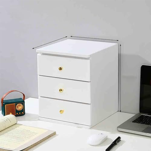 JDZYFFS Schreibtisch Organizer Schubladenbox - Schreibtisch-Organizer-Box Aus Holz Mit 1/2/3/4 Schubladen, Schreibtischs Zubehör Aufbewahrungsboxen, Schreibtischs-Aufbewahrungsschrank(White,3 Layer) von JDZYFFS