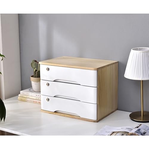 JDZYFFS Schreibtisch Organizer Schubladenbox - Schreibtisch Zubehör Aufbewahrungsboxen, Schreibtischs-Aufbewahrungsschrank Aus Holz Mit 1/2/3/4 Abschließbaren Schubladen(E,3 Layer) von JDZYFFS