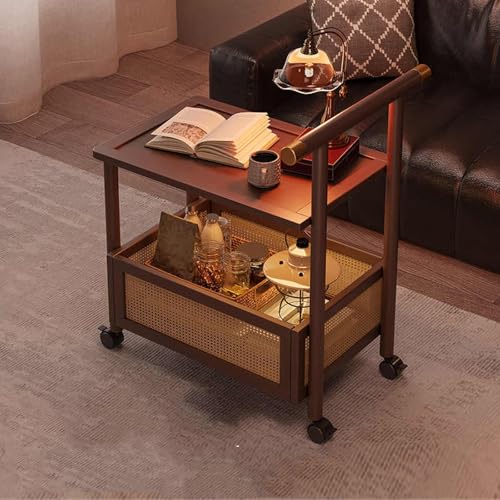 JDZYFFS Schubladenbox Organizer Und Zubehör, Rollbarer Lagerwagen Mit Griff, Doppelschichtiger Teewagen Aus Holz, Mobiles Regal Für Die Küche Zu Hause, Esszimmer Und Wohnzimmer(50 * 30 * 70cm) von JDZYFFS