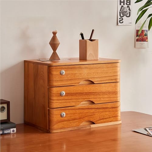 Schreibtisch-Aufbewahrungsbox Mit Schubladen - Aufbewahrungsbox Aus Massivholz Mit Schubladen, Aktenschrank Für Den Schreibtisch, 1/2/3/4-stöckig Mit Schloss, Flacher Aktenschrank(A,3 Layer) von JDZYFFS