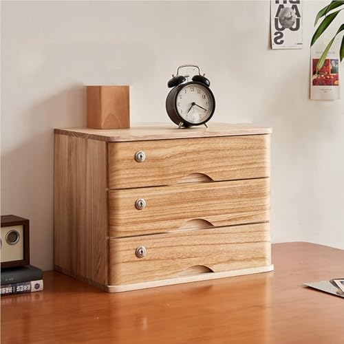 Schreibtisch-Aufbewahrungsbox Mit Schubladen - Aufbewahrungsbox Aus Massivholz Mit Schubladen, Aktenschrank Für Den Schreibtisch, 1/2/3/4-stöckig Mit Schloss, Flacher Aktenschrank(C,3 Layer) von JDZYFFS