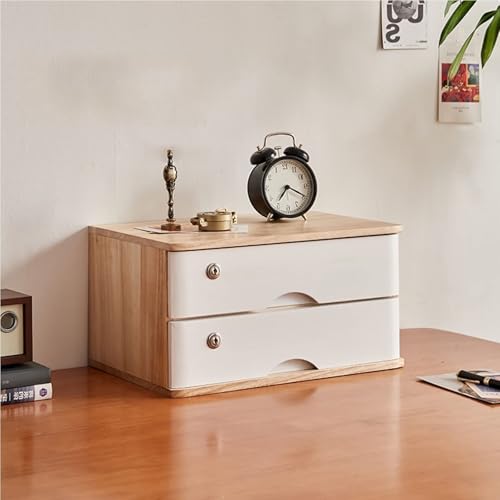 Schreibtisch-Aufbewahrungsbox Mit Schubladen - Aufbewahrungsbox Aus Massivholz Mit Schubladen, Aktenschrank Für Den Schreibtisch, 1/2/3/4-stöckig Mit Schloss, Flacher Aktenschrank(D,2 Layer) von JDZYFFS