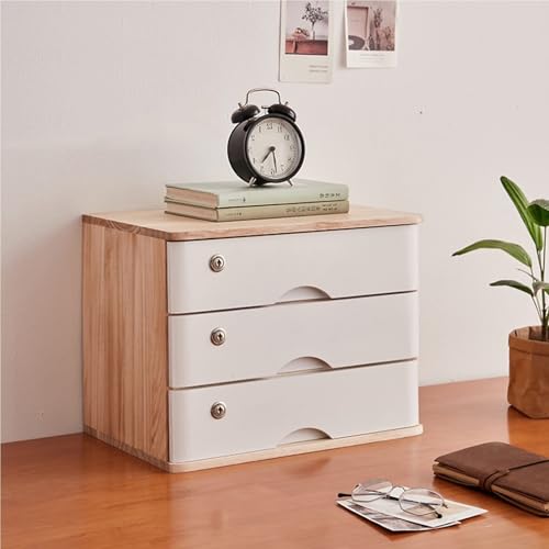 Schreibtisch-Aufbewahrungsbox Mit Schubladen - Aufbewahrungsbox Aus Massivholz Mit Schubladen, Aktenschrank Für Den Schreibtisch, 1/2/3/4-stöckig Mit Schloss, Flacher Aktenschrank(D,3 Layer) von JDZYFFS