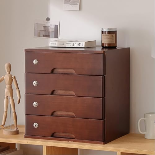 Schreibtisch Organizer Aufbewahrungsboxen - 1/2/3/4-lagiger Aktenschrank Für Den Schreibtisch, Schreibtisch-Organizer, Schubladenbox Mit Schloss, Aufbewahrung Aus Massivholz(Brown,4 Layer) von JDZYFFS