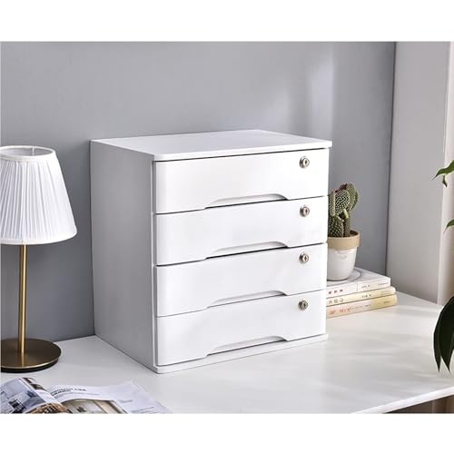 Schreibtisch Organizer Aufbewahrungsboxen - Aktenschrank Für Den Schreibtisch, Aufbewahrungsbox Aus Massivholz Mit 1/2/3/4 Schubladen Und Schloss, Rustikaler Kommodenschrank(A,4 Layer) von JDZYFFS