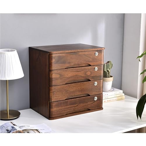 Schreibtisch Organizer Aufbewahrungsboxen - Aktenschrank Für Den Schreibtisch, Aufbewahrungsbox Aus Massivholz Mit 1/2/3/4 Schubladen Und Schloss, Rustikaler Kommodenschrank(B,4 Layer) von JDZYFFS