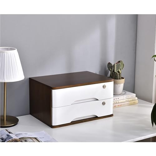 Schreibtisch Organizer Aufbewahrungsboxen - Aktenschrank Für Den Schreibtisch, Aufbewahrungsbox Aus Massivholz Mit 1/2/3/4 Schubladen Und Schloss, Rustikaler Kommodenschrank(C,2 Layer) von JDZYFFS