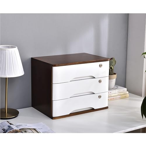 Schreibtisch Organizer Aufbewahrungsboxen - Aktenschrank Für Den Schreibtisch, Aufbewahrungsbox Aus Massivholz Mit 1/2/3/4 Schubladen Und Schloss, Rustikaler Kommodenschrank(C,3 Layer) von JDZYFFS