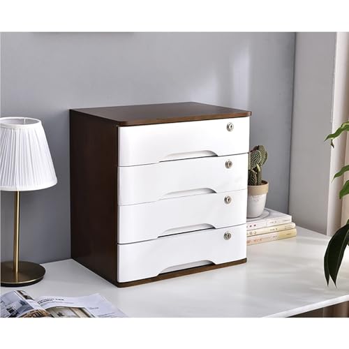 Schreibtisch Organizer Aufbewahrungsboxen - Aktenschrank Für Den Schreibtisch, Aufbewahrungsbox Aus Massivholz Mit 1/2/3/4 Schubladen Und Schloss, Rustikaler Kommodenschrank(C,4 Layer) von JDZYFFS