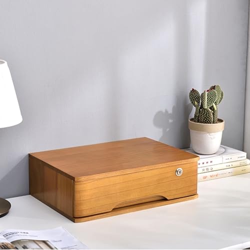 Schreibtisch Organizer Aufbewahrungsboxen - Aktenschrank Für Den Schreibtisch, Aufbewahrungsbox Aus Massivholz Mit 1/2/3/4 Schubladen Und Schloss, Rustikaler Kommodenschrank(D,1 Layer) von JDZYFFS