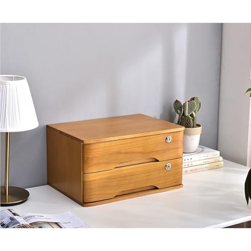 Schreibtisch Organizer Aufbewahrungsboxen - Aktenschrank Für Den Schreibtisch, Aufbewahrungsbox Aus Massivholz Mit 1/2/3/4 Schubladen Und Schloss, Rustikaler Kommodenschrank(D,2 Layer) von JDZYFFS
