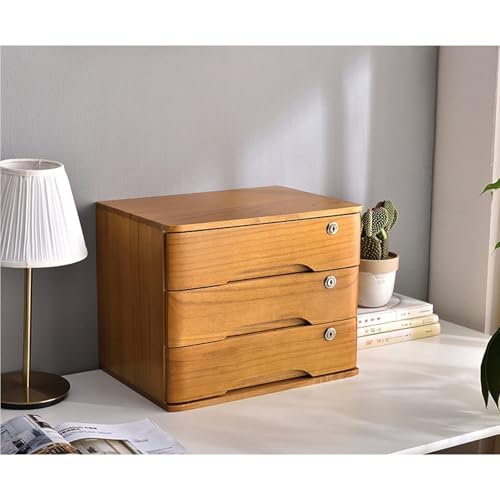 Schreibtisch Organizer Aufbewahrungsboxen - Aktenschrank Für Den Schreibtisch, Aufbewahrungsbox Aus Massivholz Mit 1/2/3/4 Schubladen Und Schloss, Rustikaler Kommodenschrank(D,3 Layer) von JDZYFFS