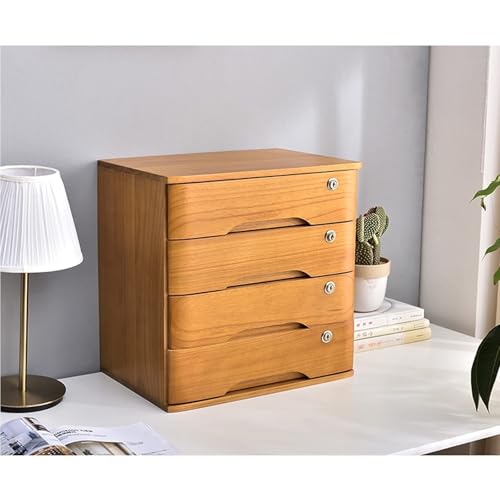 Schreibtisch Organizer Aufbewahrungsboxen - Aktenschrank Für Den Schreibtisch, Aufbewahrungsbox Aus Massivholz Mit 1/2/3/4 Schubladen Und Schloss, Rustikaler Kommodenschrank(D,4 Layer) von JDZYFFS