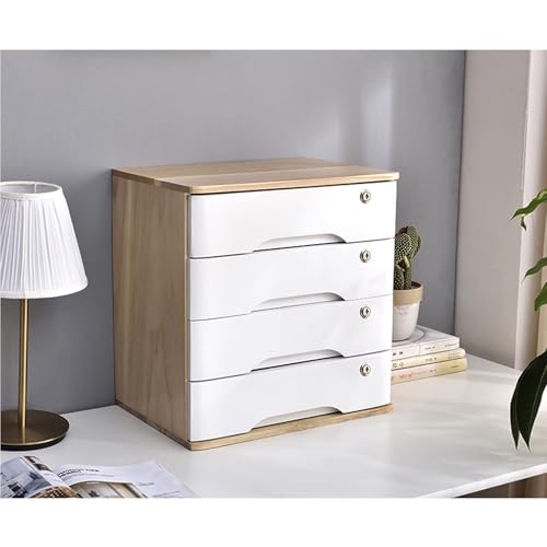 Schreibtisch Organizer Aufbewahrungsboxen - Aktenschrank Für Den Schreibtisch, Aufbewahrungsbox Aus Massivholz Mit 1/2/3/4 Schubladen Und Schloss, Rustikaler Kommodenschrank(E,4 Layer) von JDZYFFS